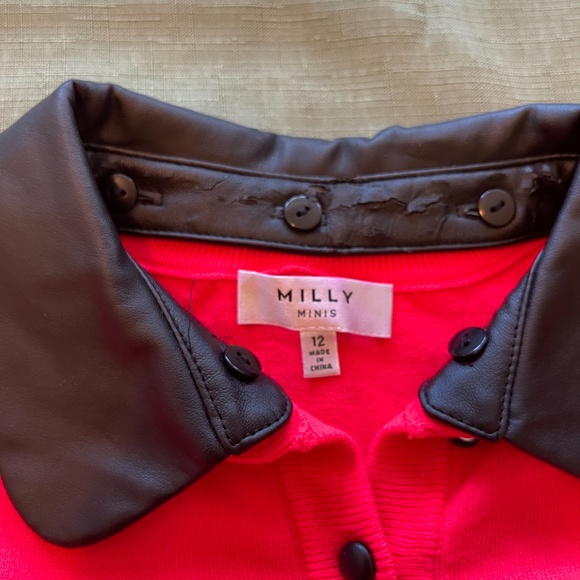 Milly Minis Faux Leather Collar Cardigan 12  (Big Girls) in Neon Melon - Picture 6 of 6